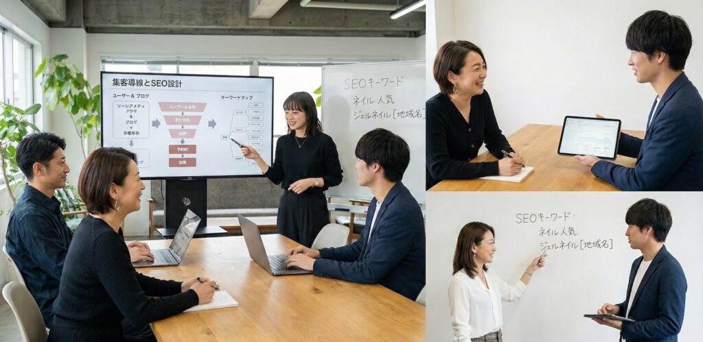 ネイルサロンのホームページで失敗しない|制作会社の選び方と集客できるサイトの作り方・SEOやAIO対策万全